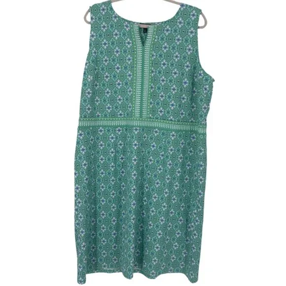 Talbots Sleeveless Shift Dress Green & Blue floral Size 2X - Picture 2 of 7
